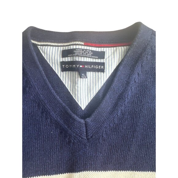 TOMMY HILFIGER Vintage Men's Navy Striped V Neck Vest Size XL - Picture 6 of 6